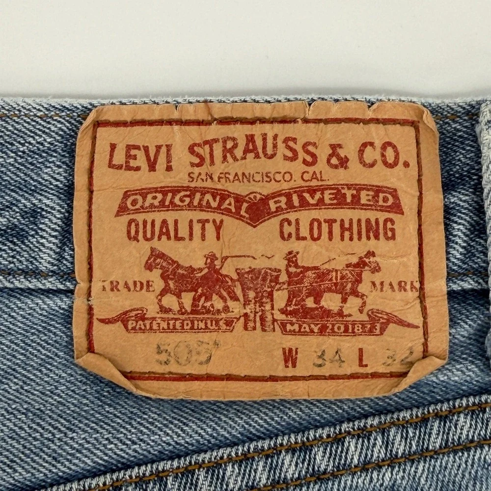 Levi's 505 Regular Fit Jeans Mens 34x32 Light‎ Wash Blue Straight Leg Denim Y2K